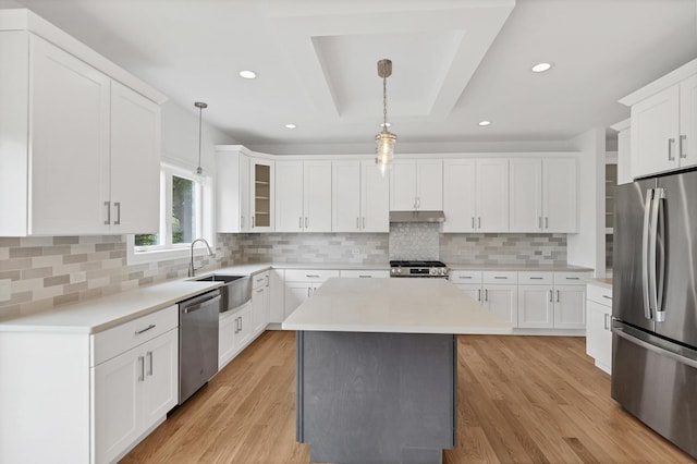 16540 Pear Ave, Orland Park, IL 60467 - kitchen featuring stainless steel appliances, light countertops, decorative light fixtures, white cabinets, and recessed lighting