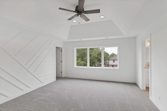 16540 Pear Ave, Orland Park, IL 60467 - spare room featuring light colored carpet, recessed lighting, ceiling fan, and a tray ceiling