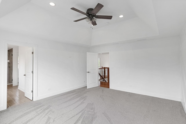 16540 Pear Ave, Orland Park, IL 60467 - carpeted spare room with recessed lighting, a ceiling fan, and a raised ceiling