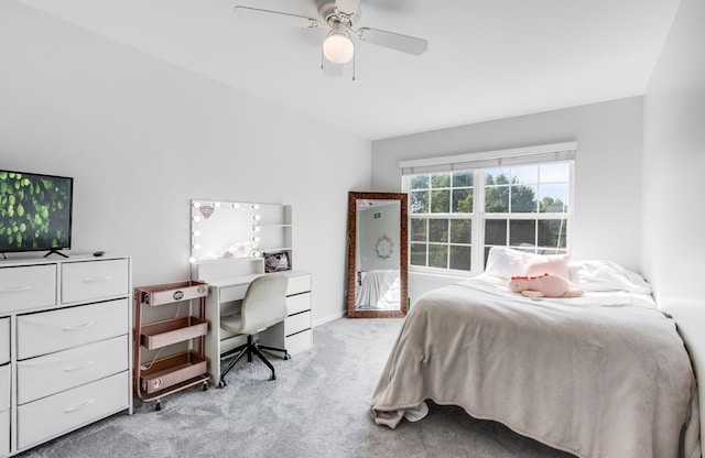 1356 Geneva Ln, Cary, IL 60013 - bedroom with light colored carpet, ceiling fan, and an office area