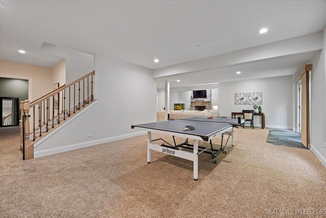 25660 N Countryside Dr, Lake Barrington, IL 60010 - playroom with carpet flooring, a fireplace, and recessed lighting