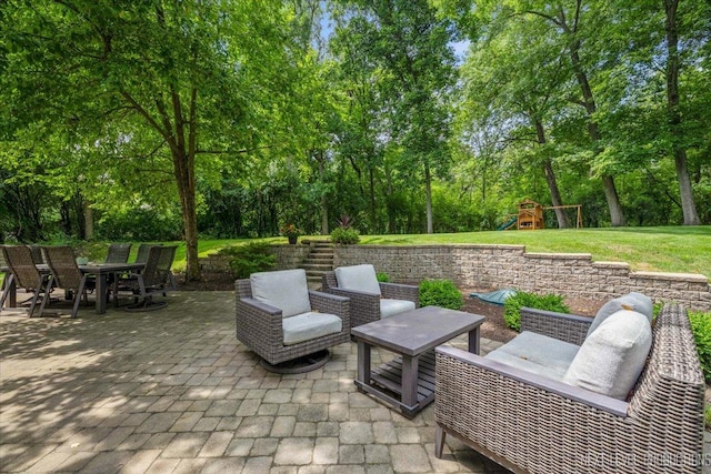 25660 N Countryside Dr, Lake Barrington, IL 60010 - view of patio featuring a playground and view of wooded area