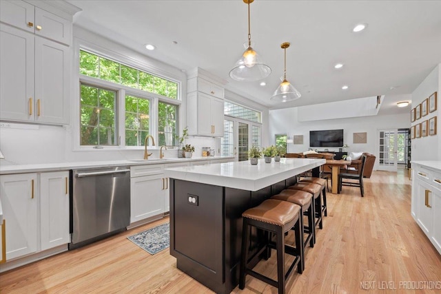 25660 N Countryside Dr, Lake Barrington, IL 60010 - kitchen featuring stainless steel dishwasher, light wood-style flooring, light countertops, healthy amount of natural light, and recessed lighting