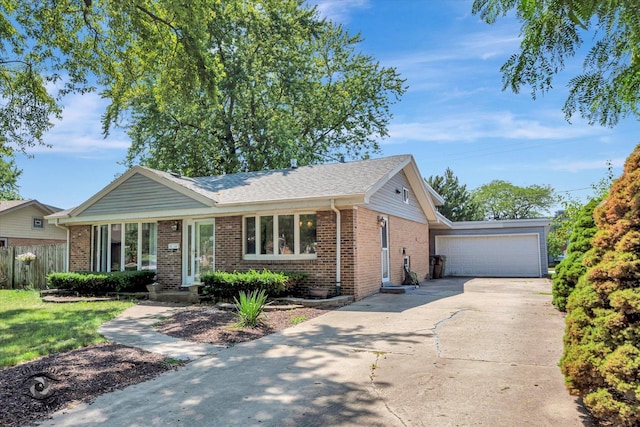 7235 174th Pl, Tinley Park, IL 60477 - ranch-style house with a garage, brick siding, concrete driveway, and roof with shingles