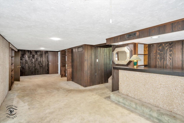 7235 174th Pl, Tinley Park, IL 60477 - bar area with wooden walls, a textured ceiling, and carpet
