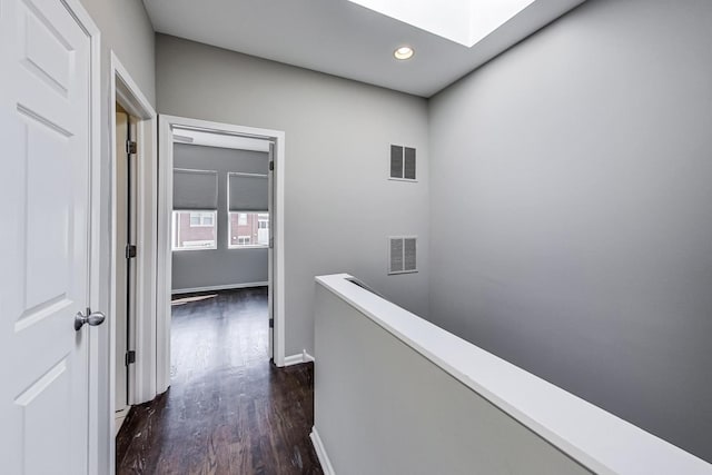 7501 Brown Ave Unit 3C, Forest Park, IL 60130 - hallway with an upstairs landing, a skylight, dark wood-type flooring, and recessed lighting
