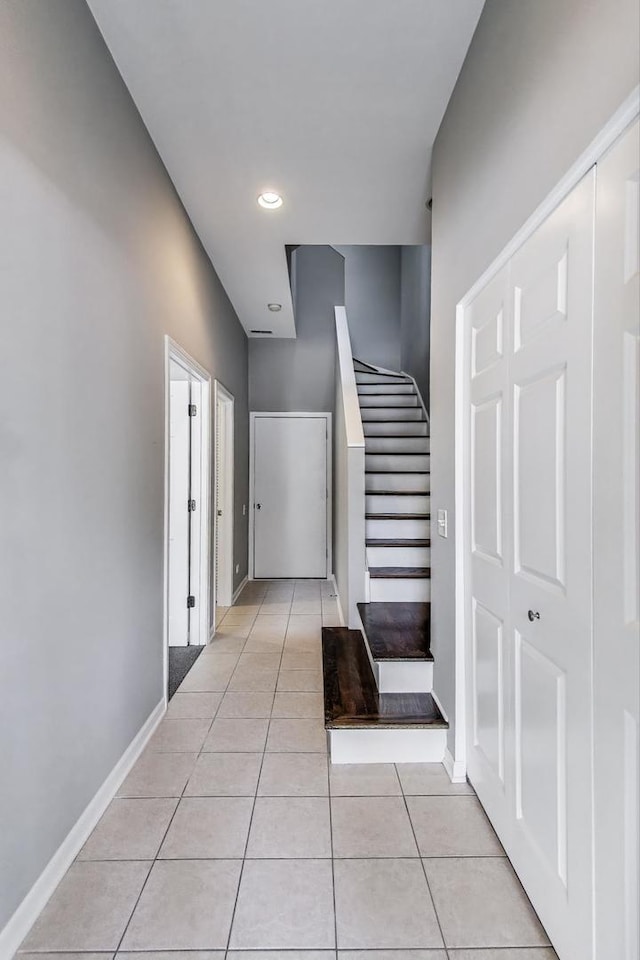 7501 Brown Ave Unit 3C, Forest Park, IL 60130 - hall featuring light tile patterned floors, stairway, and recessed lighting