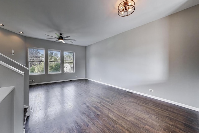 7501 Brown Ave Unit 3C, Forest Park, IL 60130 - unfurnished living room with ceiling fan, dark wood finished floors, recessed lighting, and a chandelier