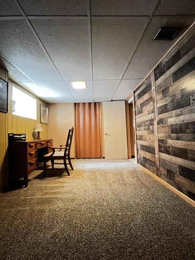 3506 N Rutherford Ave, Chicago, IL 60634 - office space with wooden walls, a drop ceiling, and carpet floors