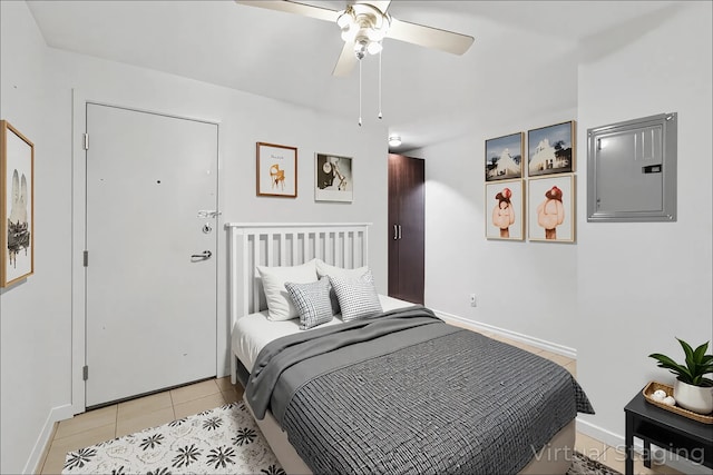 9445 W Kelvin Ln Unit 2992, Schiller Park, IL 60176 - bedroom with electric panel, light tile patterned flooring, and a ceiling fan