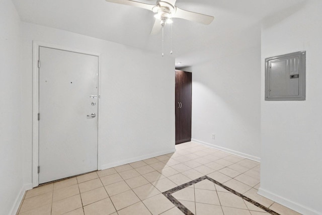 9445 W Kelvin Ln Unit 2992, Schiller Park, IL 60176 - spare room featuring electric panel, ceiling fan, and light tile patterned floors