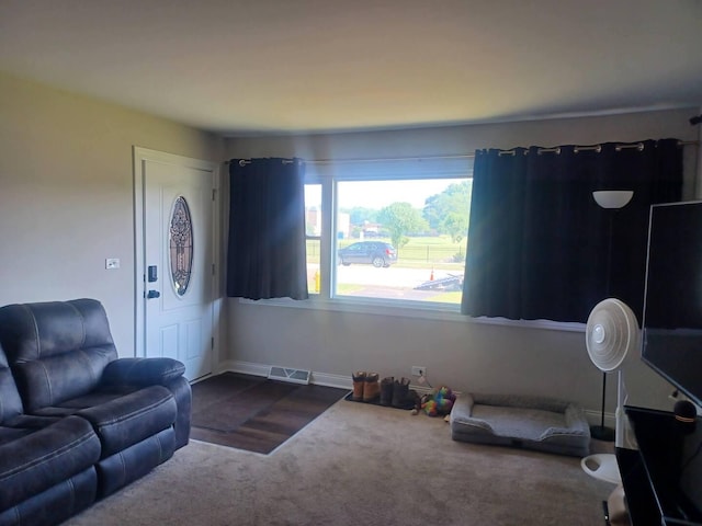 3114 W 163rd St, Markham, IL 60428 - living room with dark carpet and baseboards