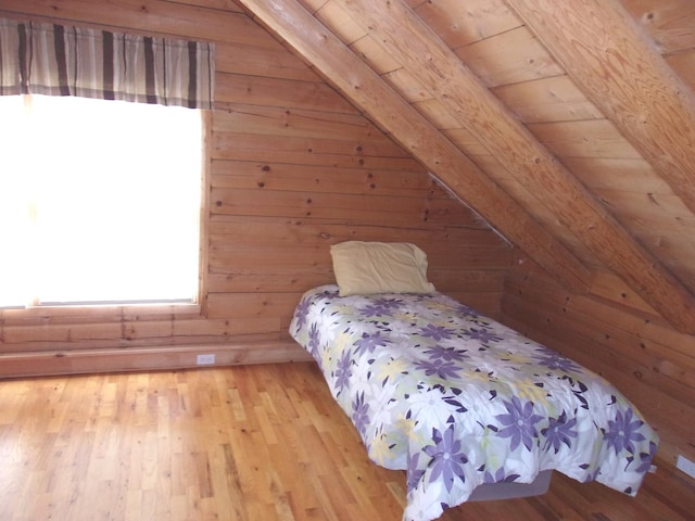 26901 W Burkhart Ln, Ingleside, IL 60041 - bedroom featuring wooden walls, hardwood / wood-style floors, and wood ceiling