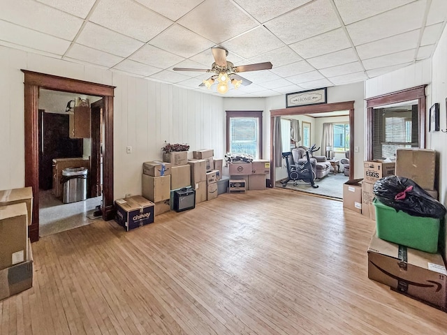 401 S Chestnut St, Shannon, IL 61078 - misc room with a drop ceiling, light wood-type flooring, and ceiling fan