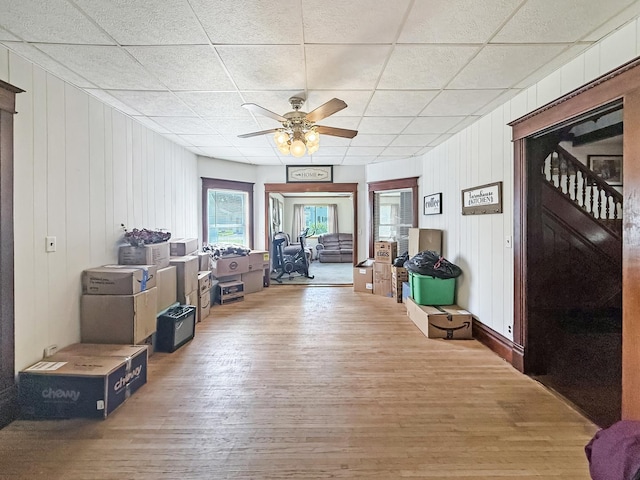 401 S Chestnut St, Shannon, IL 61078 - foyer entrance featuring a paneled ceiling, wood finished floors, and ceiling fan