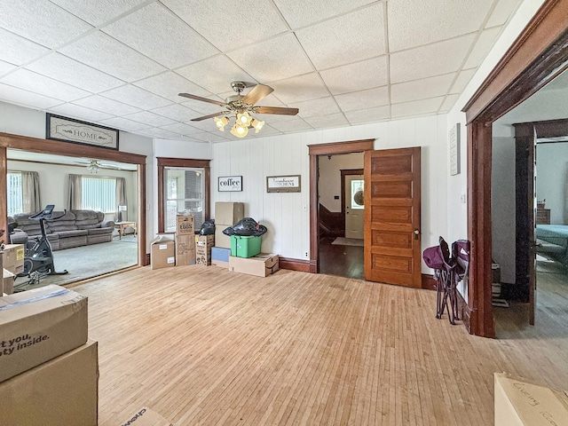 401 S Chestnut St, Shannon, IL 61078 - interior space featuring a ceiling fan, a drop ceiling, and wood finished floors