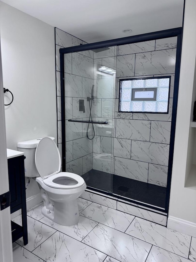 7253 S Marshfield Ave, Chicago, IL 60636 - bathroom featuring marble look tiles, vanity, and a shower stall