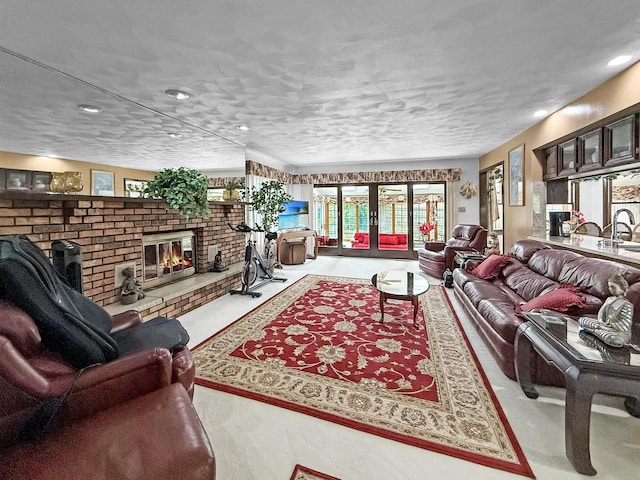 1607 Parkside Ct, Freeport, IL 61032 - living area featuring a brick fireplace and recessed lighting
