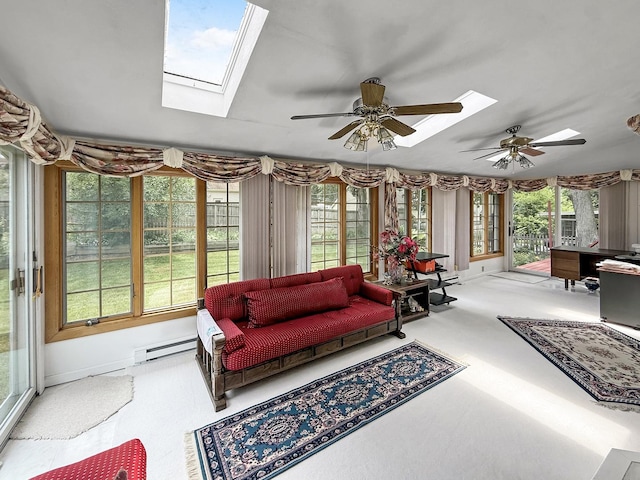 1607 Parkside Ct, Freeport, IL 61032 - sunroom / solarium featuring a skylight, a baseboard heating unit, healthy amount of natural light, and carpet flooring