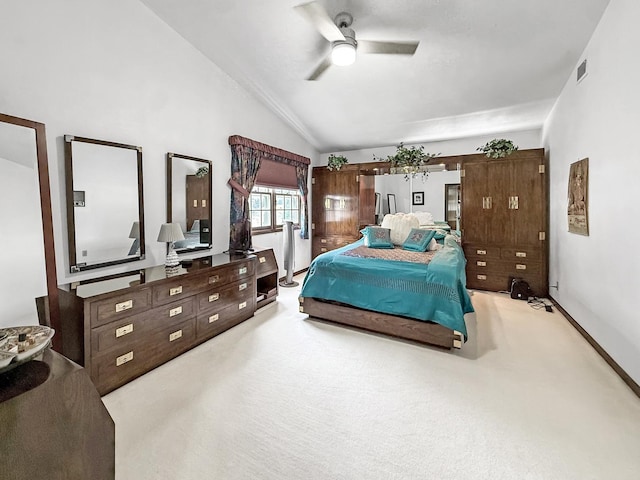 1607 Parkside Ct, Freeport, IL 61032 - bedroom with lofted ceiling, light carpet, and a ceiling fan