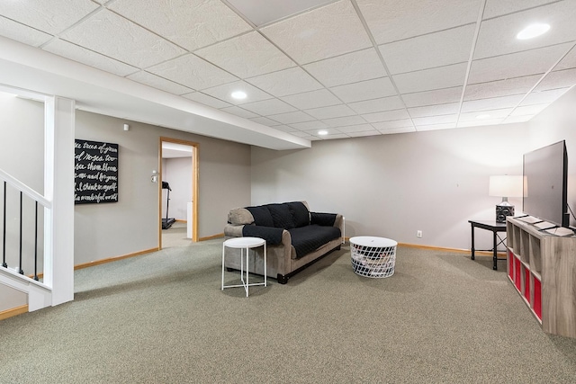 8378 Dunmore Dr, Tinley Park, IL 60487 - living room with carpet, a drop ceiling, recessed lighting, and stairway