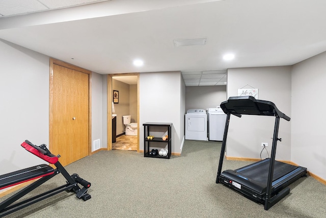 8378 Dunmore Dr, Tinley Park, IL 60487 - exercise room featuring carpet, separate washer and dryer, and a paneled ceiling
