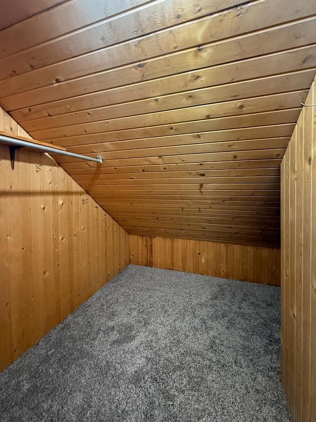 309 W S St, Pearl City, IL 61062 - bonus room with wooden ceiling, wooden walls, carpet floors, and vaulted ceiling