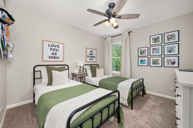 203 Stearn Dr, Genoa, IL 60135 - carpeted bedroom with baseboards and ceiling fan