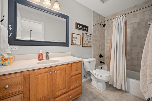 203 Stearn Dr, Genoa, IL 60135 - full bathroom featuring vanity, shower / bathtub combination with curtain, and tile patterned floors