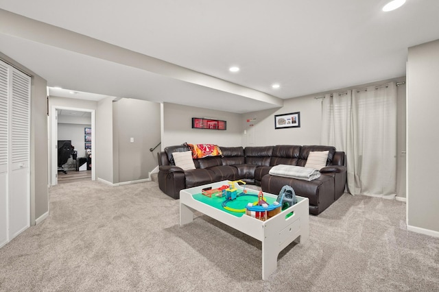 203 Stearn Dr, Genoa, IL 60135 - living room featuring carpet flooring and recessed lighting