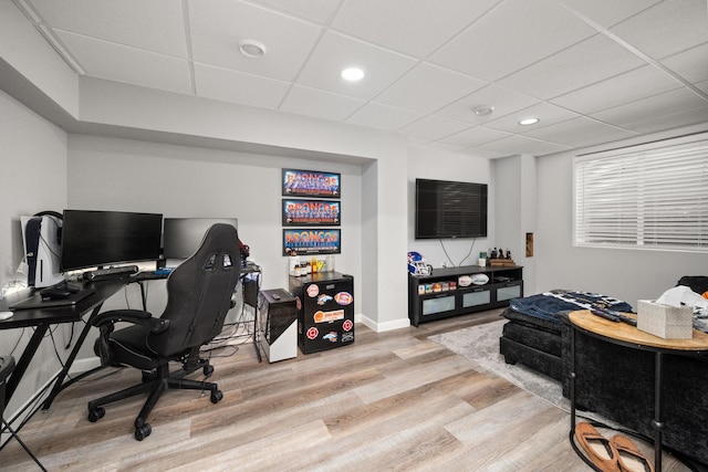 203 Stearn Dr, Genoa, IL 60135 - office space with wood finished floors, a paneled ceiling, and recessed lighting