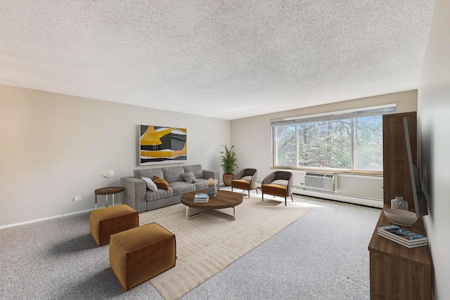 1227 S Old Wilke Rd Unit 304, Arlington Heights, IL 60005 - carpeted living room with a baseboard heating unit and a textured ceiling