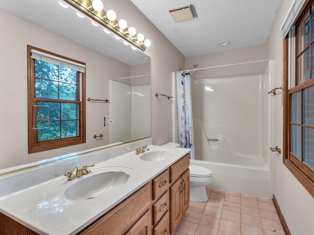 231 Deer Ln, Sleepy Hollow, IL 60118 - bathroom featuring double vanity, shower / bathtub combination with curtain, and tile patterned flooring
