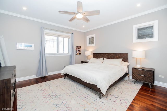 2418 N Southport Ave Unit 1, Chicago, IL 60614 - bedroom with wood finished floors, ornamental molding, recessed lighting, and a ceiling fan
