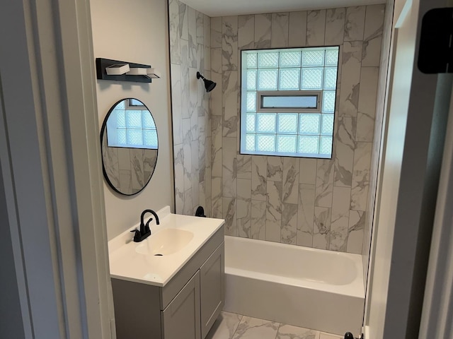 9128 Homestead Ln, Bridgeview, IL 60455 - full bathroom featuring marble finish floors, vanity, plenty of natural light, and shower / washtub combination