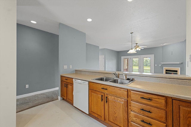 3718 Thornhill Dr Unit 0, Champaign, IL 61822 - kitchen featuring dishwasher, brown cabinets, a ceiling fan, light countertops, and recessed lighting