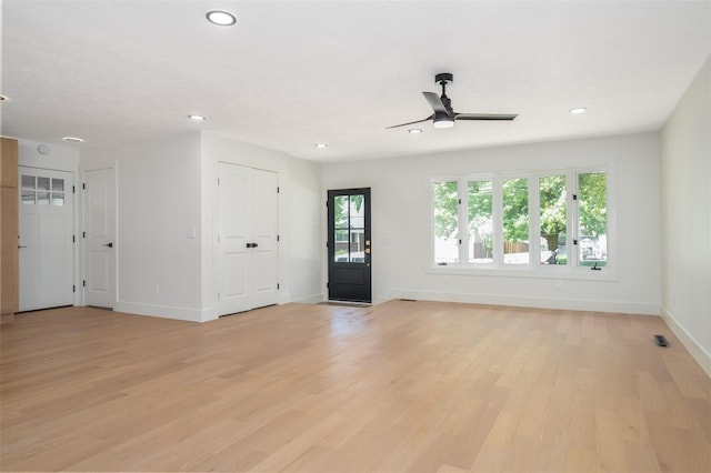 1717 Liston Ct, Normal, IL 61761 - unfurnished living room with a ceiling fan, light wood-style floors, and recessed lighting
