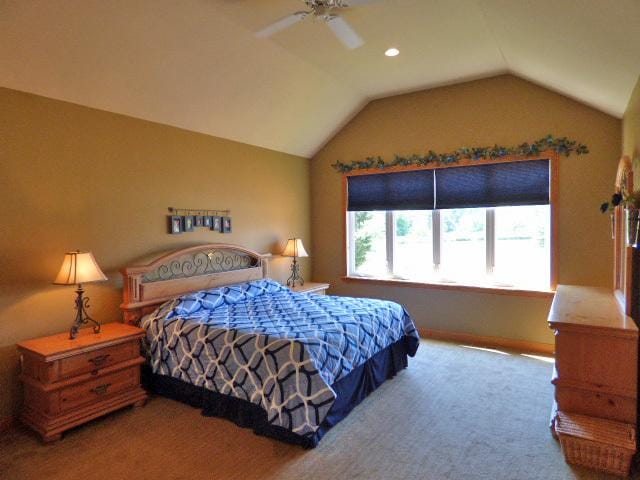 41W951 Hunters Hill Dr, Saint Charles, IL 60175 - carpeted bedroom with lofted ceiling and ceiling fan