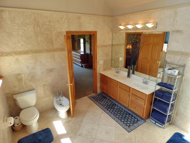 41W951 Hunters Hill Dr, Saint Charles, IL 60175 - bathroom with tile walls, a bidet, double vanity, and tile patterned flooring