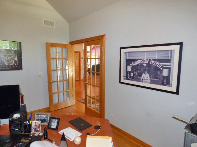 41W951 Hunters Hill Dr, Saint Charles, IL 60175 - office area featuring french doors, wood finished floors, and lofted ceiling