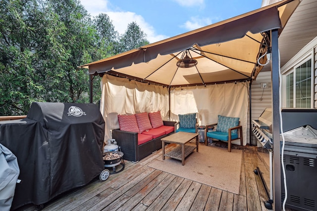 1308 Cumberland Dr, Joliet, IL 60431 - wooden terrace with a gazebo, grilling area, and outdoor lounge area