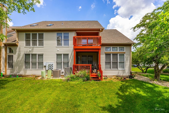 1530 Orchard Cir, Naperville, IL 60565 - back of house featuring a balcony, a yard, and a shingled roof