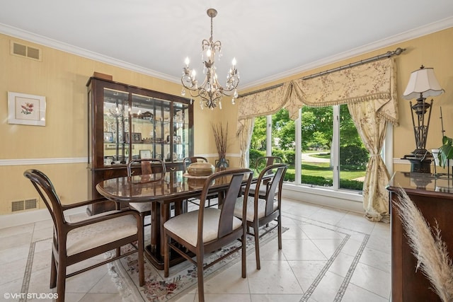 1881 Haven Ln, Green Oaks, IL 60048 - dining space with inlaid floor details, a chandelier, and ornamental molding