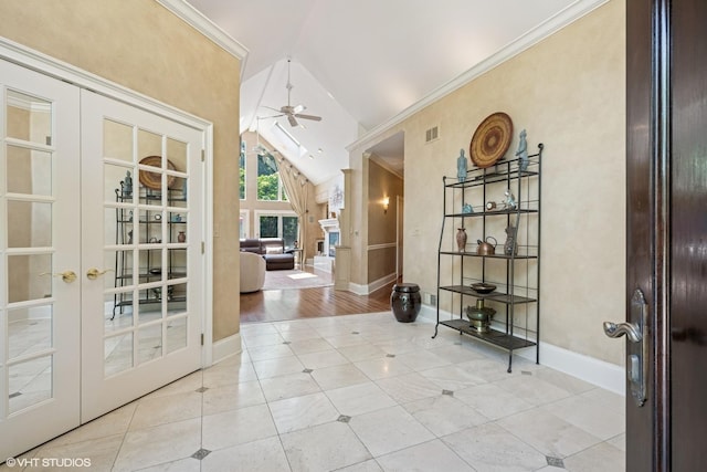 1881 Haven Ln, Green Oaks, IL 60048 - tiled entrance foyer with ceiling fan, lofted ceiling, french doors, and ornamental molding