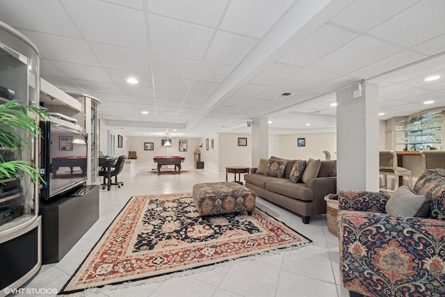 1881 Haven Ln, Green Oaks, IL 60048 - living area with a drop ceiling and light tile patterned floors