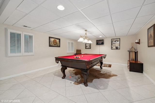 1881 Haven Ln, Green Oaks, IL 60048 - rec room featuring a drop ceiling, pool table, and light tile patterned floors
