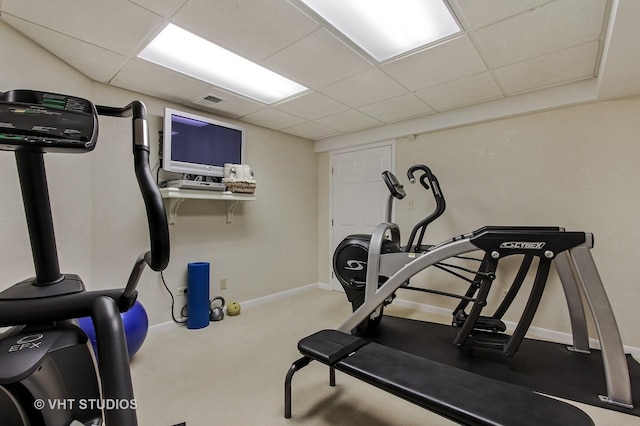 1881 Haven Ln, Green Oaks, IL 60048 - exercise room with a paneled ceiling and carpet floors