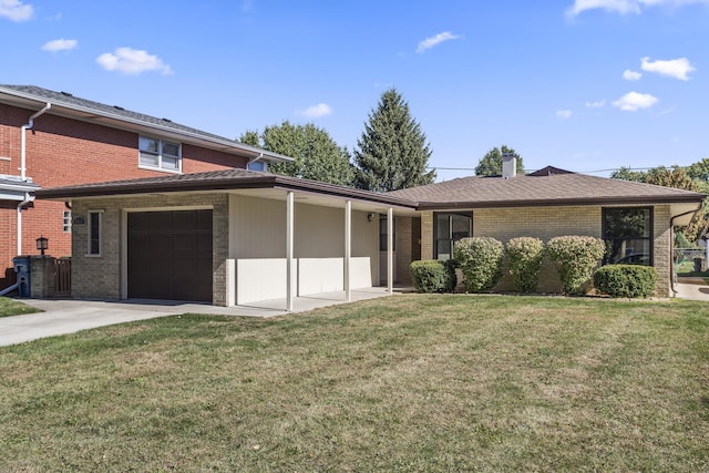9613 S Kostner Ave, Oak Lawn, IL 60453 - view of front of home featuring brick siding, an attached garage, a front yard, concrete driveway, and a chimney
