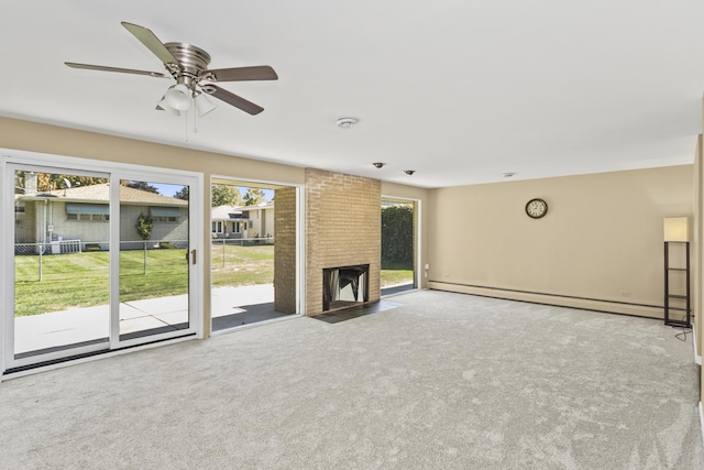 9613 S Kostner Ave, Oak Lawn, IL 60453 - unfurnished living room featuring a baseboard heating unit, plenty of natural light, carpet flooring, and a ceiling fan