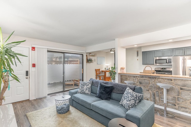 8306 Portsmouth Dr Unit 22B, Darien, IL 60561 - living room featuring light wood-type flooring and ceiling fan